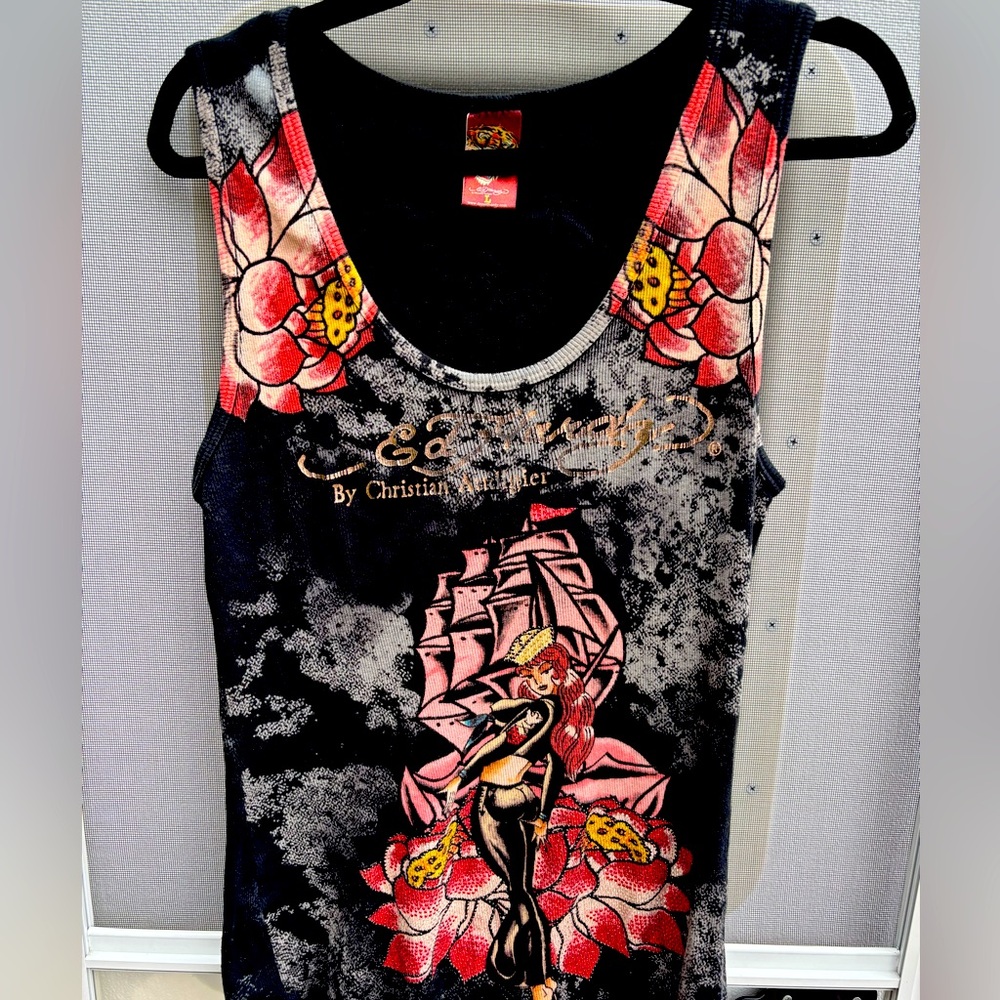Christian Audigier Ed Hardy L/XL distressed T Shirt